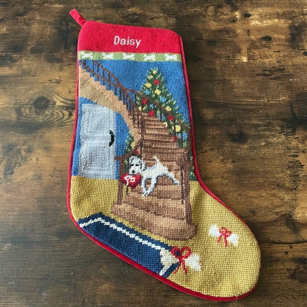 Vintage Land’s End “Daisy” Christmas stocking / needlepoint